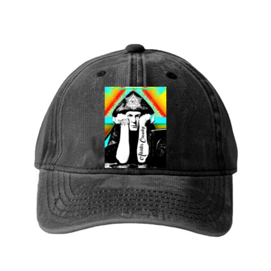 Discover Aleister Crowley Psychedelic Art Print Design - Aleister Crowley - Washed Denim Baseball Caps