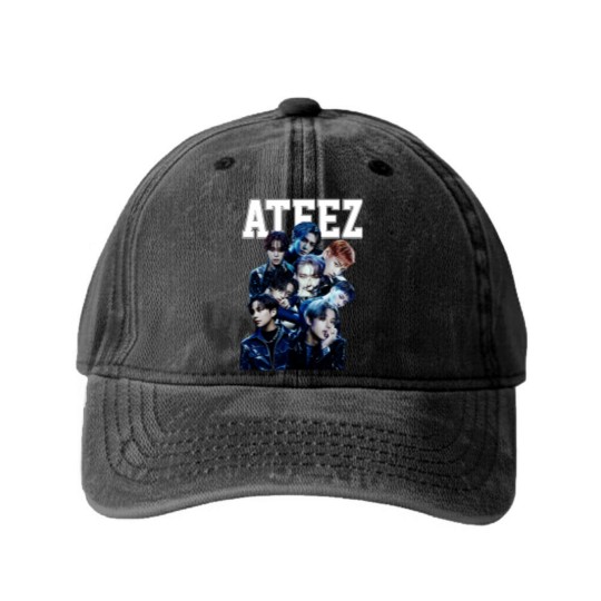Discover Ateez Vintage Washed Denim Baseball Caps, Ateez Washed Denim Baseball Caps,Ateez Break The Wall Washed Denim Baseball Caps