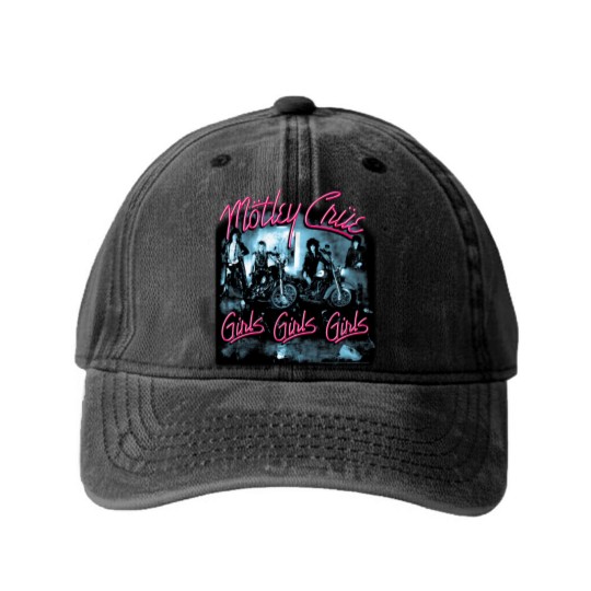Discover Motley Crue Girls Girls Girls Black Washed Denim Baseball Caps