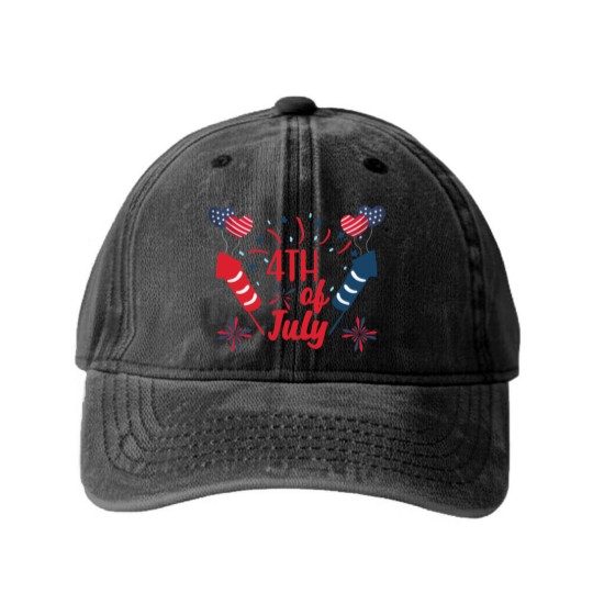 Discover 4th of July Fireworks Red White Blue Patriotic Washed Denim Baseball Caps