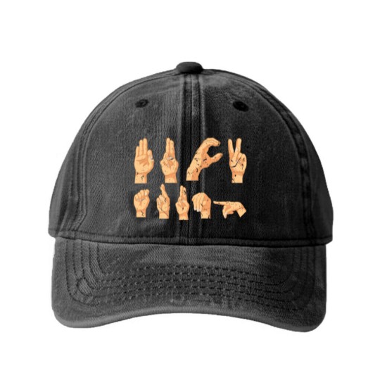 Discover ASL American Sign Language Fuck Trump Funny Washed Denim Baseball Caps