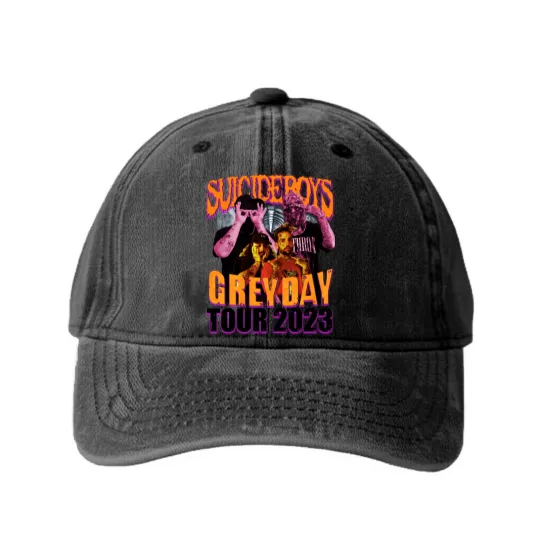Discover Suicideboys Rap Washed Denim Baseball Caps, Grey Day 2023 World Tour Vintage 90s