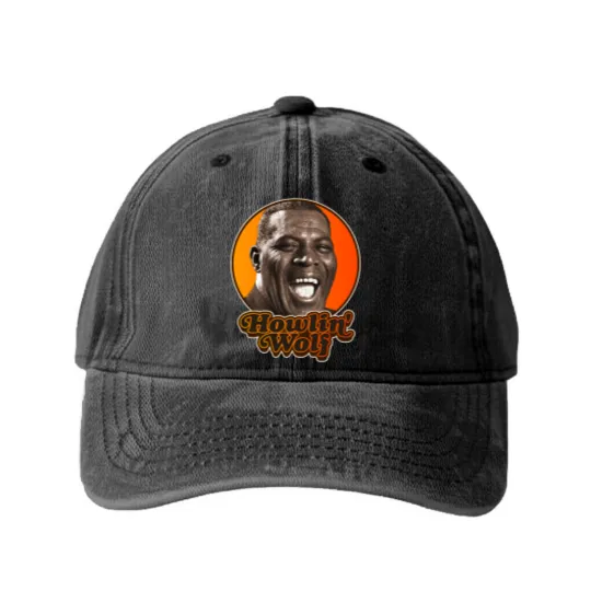 Discover Retro Howlin&39; Wolf Tribute Washed Denim Baseball Caps