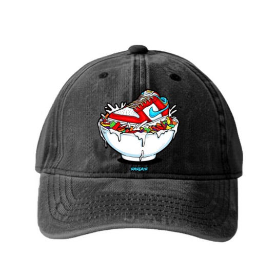 Discover Fruity Pebbles Dunk Sneaker Match Red Fruity Pebbles Bowl3 Washed Denim Baseball Caps