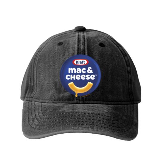 Discover heinz kraft mac cheese macaroni big chest logo Washed Denim Baseball Caps