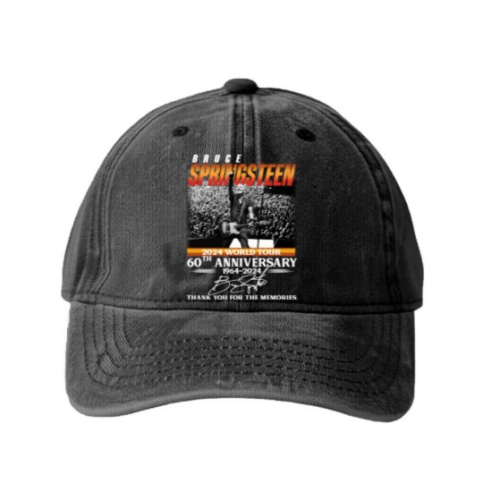 Discover Bruce Springsteen 2024 Tour Washed Denim Baseball Caps, Bruce Springsteen 60th Anniversary