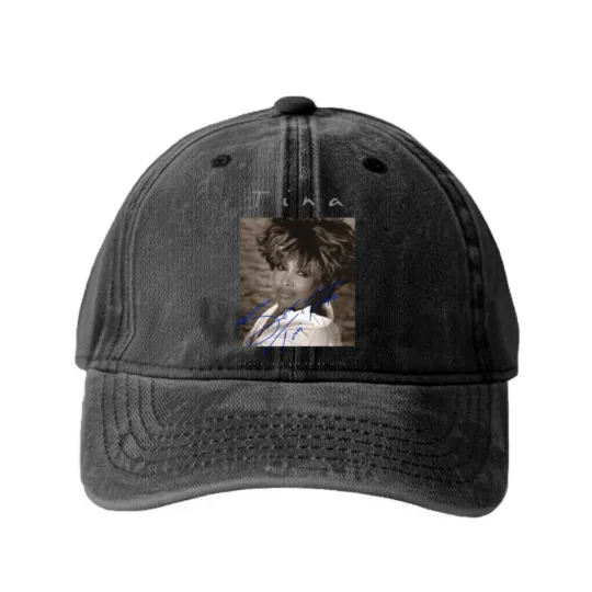 Discover Retro Signature Tina Turner Washed Denim Baseball Caps Short Sleeve Unisex Washed Denim Baseball Caps Washed Denim Baseball Caps For Men Women