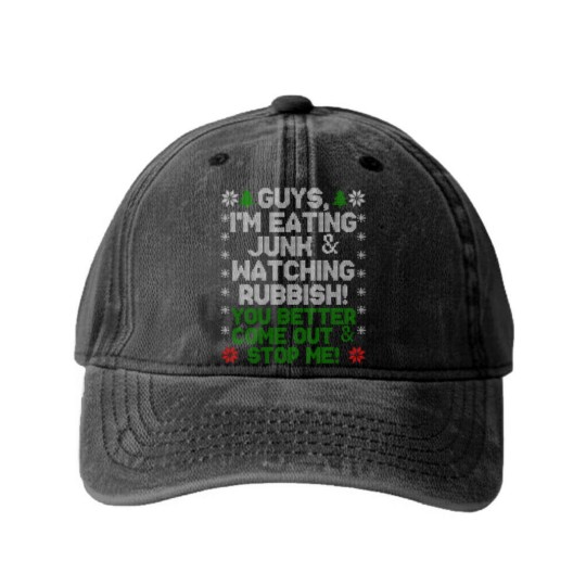 Discover Guys, I'm Eating Junk And Watching Rubbish! Washed Denim Baseball Caps