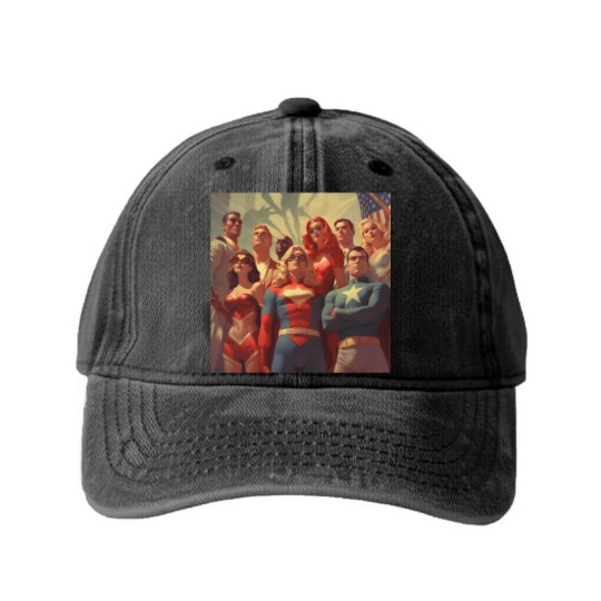 Discover justice society of America Washed Denim Baseball Caps