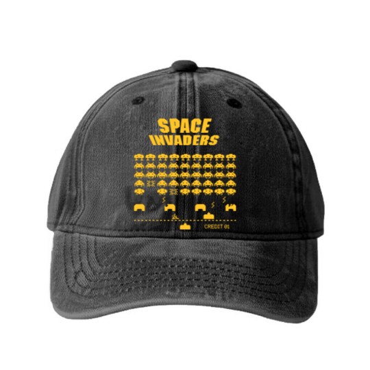 Discover Space Invaders Washed Denim Baseball Caps