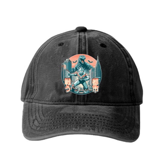 Discover Ultraman Vs Godzillá - Warzone 6 Washed Denim Baseball Caps Washed Denim Baseball Caps