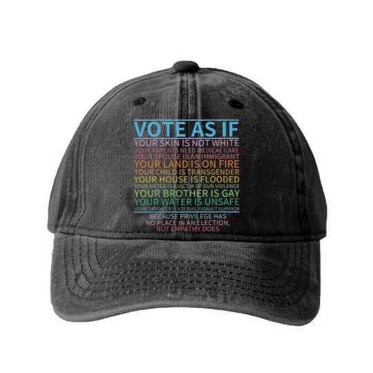 Discover Vote as if Washed Denim Baseball Caps, Human Rights Washed Denim Baseball Caps, Protest Apparel