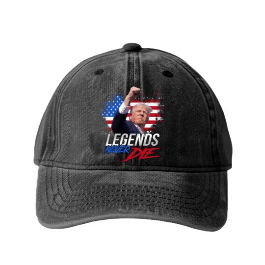 Discover Trump Legends Never Die Dark Washed Denim Baseball Caps, Trump Fight 2024 Washed Denim Baseball Caps