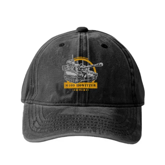 Discover M109 Self Propelled Howitzer Washed Denim Baseball Caps