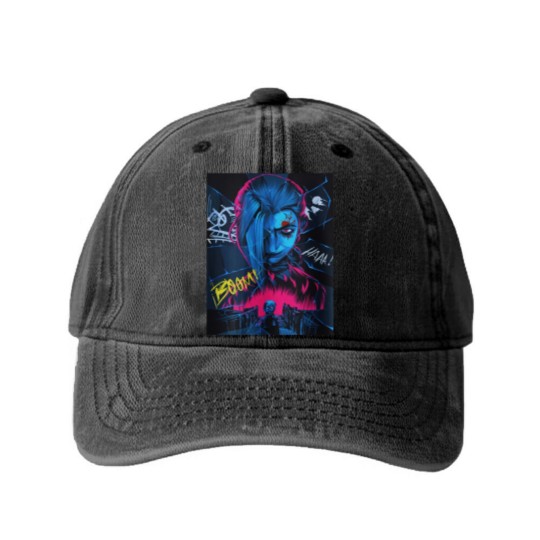 Discover Jinx Arcane Washed Denim Baseball Caps - Arcane Jinx League of Legends Washed Denim Baseball Caps
