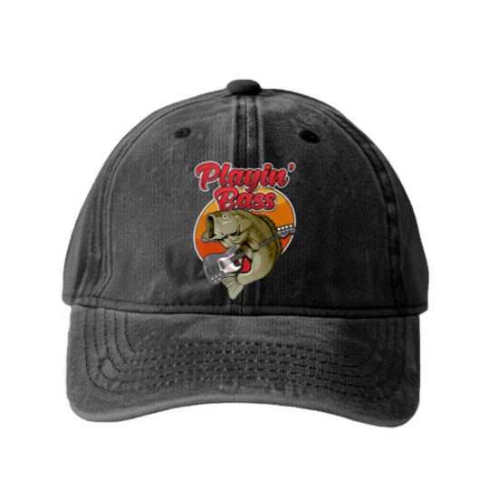 Discover funny playin' bass guitar player gift bass fish fishing Washed Denim Baseball Caps