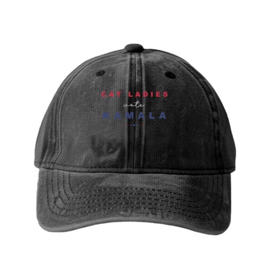 Discover Childless Cat Lady Washed Denim Baseball Caps, Kamala Harris Washed Denim Baseball Caps, Social Democrat Washed Denim Baseball Caps, Cat Lady Kamala