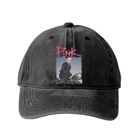 Discover Pink P!nk Bootleg Vintage Washed Denim Baseball Caps, Pink Singer Merch Washed Denim Baseball Caps, Pink On Tour Graphic Washed Denim Baseball Caps