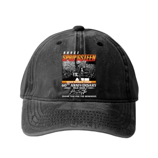 Discover Bruce Springsteen 2024 Tour Washed Denim Baseball Caps, Bruce Springsteen 60th Anniversary Washed Denim Baseball Caps