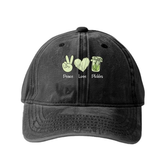 Discover Funny Pickle Washed Denim Baseball Caps, Peace Love Pickles Washed Denim Baseball Caps