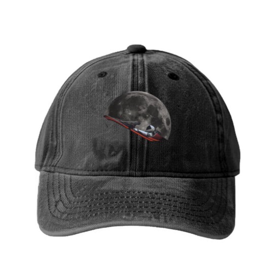 Discover Spacex Starman In Orbit Around The Moon - Spacex - Washed Denim Baseball Caps