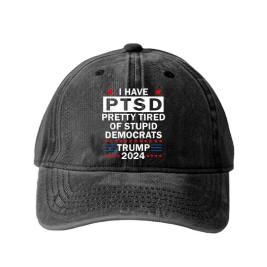 Discover i have ptsd pretty tired of stupid democrats trump 2024 9267 Washed Denim Baseball Caps