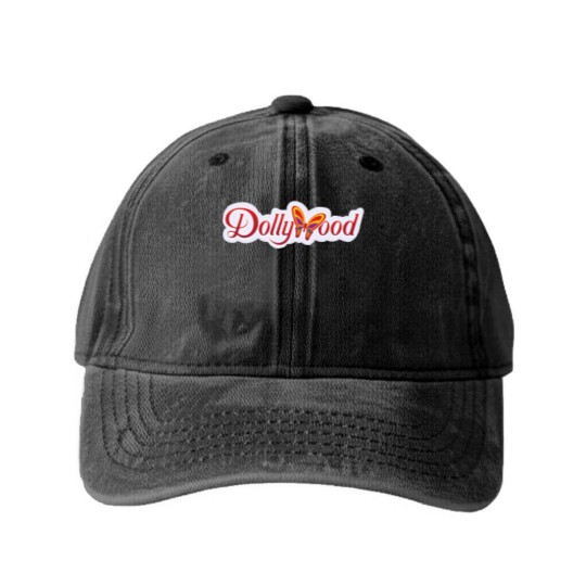 Discover Dollywoods logo Washed Denim Baseball Caps