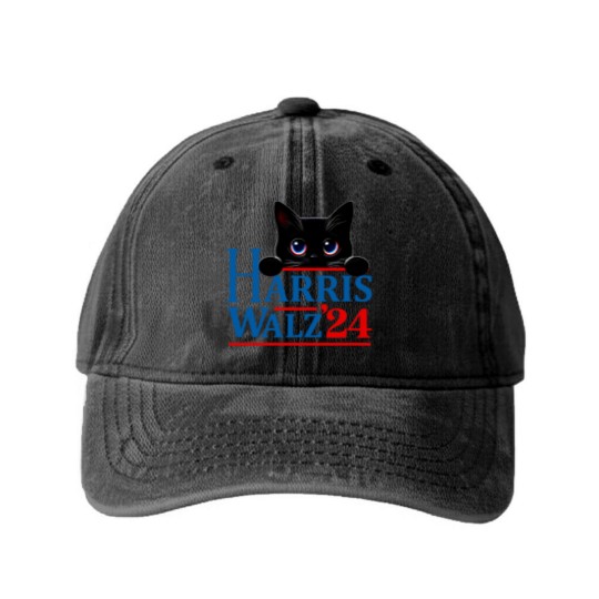 Discover Harris Walz Cat Lady  Harris tim walz Washed Denim Baseball Caps - 1 Washed Denim Baseball Caps