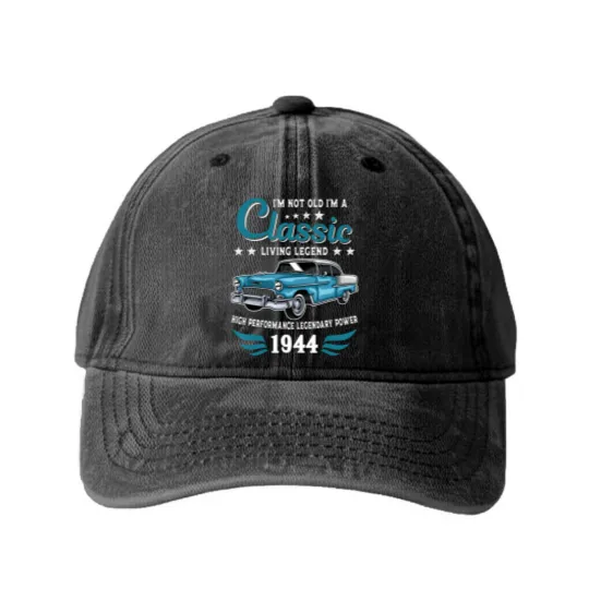 Discover vintage 1944 birthday car for legends born in 1944 Washed Denim Baseball Caps