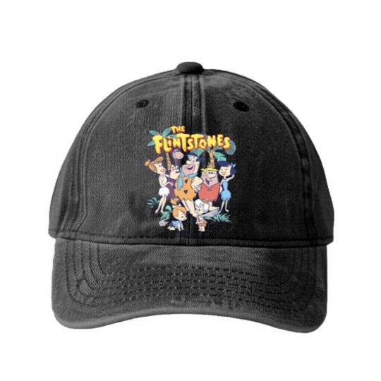 Discover the flintstones the rubbles happy families vintage shot Washed Denim Baseball Caps