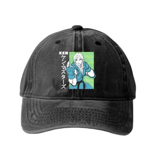 Discover Street Fighter Ken Washed Denim Baseball Caps