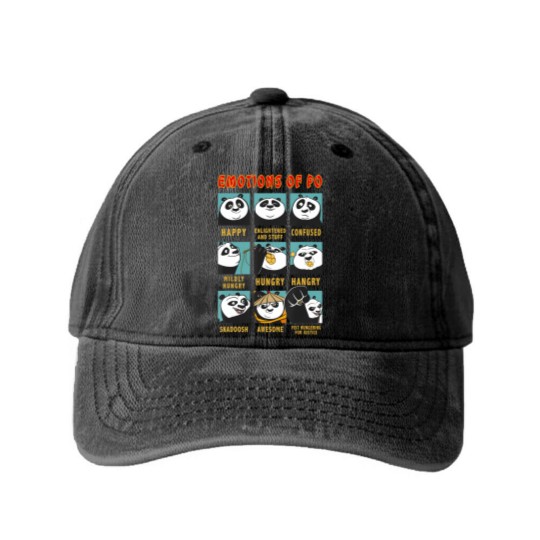 Discover kung fu panda emotions of po portrait grid Washed Denim Baseball Caps