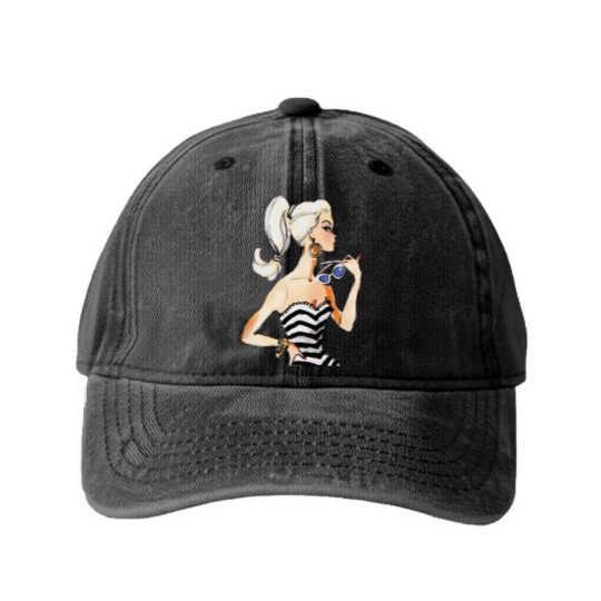 Discover Retro Vintage Doll Pinup Fashion 1950s barbie-doll Pop Art Washed Denim Baseball Caps