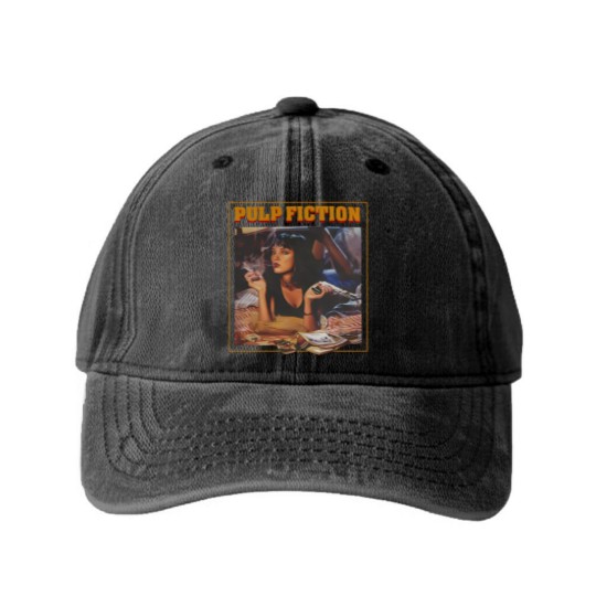 Discover Pulp Fiction Washed Denim Baseball Caps, Vintage Quentin Tarantino Pulp Fiction Washed Denim Baseball Caps