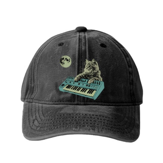 Discover Synthesizer Cat In Space Washed Denim Baseball Caps