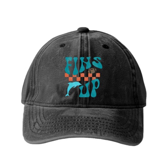 Discover Fins Up Washed Denim Baseball Caps  Retro Miami Football Washed Denim Baseball Caps Game Day Washed Denim Baseball Caps Miami Sports Go Fins