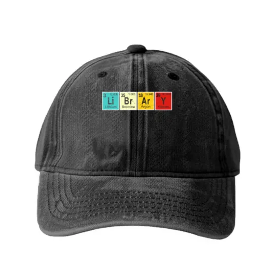 Discover Library Periodic Table Library Reading Book Worms Washed Denim Baseball Caps