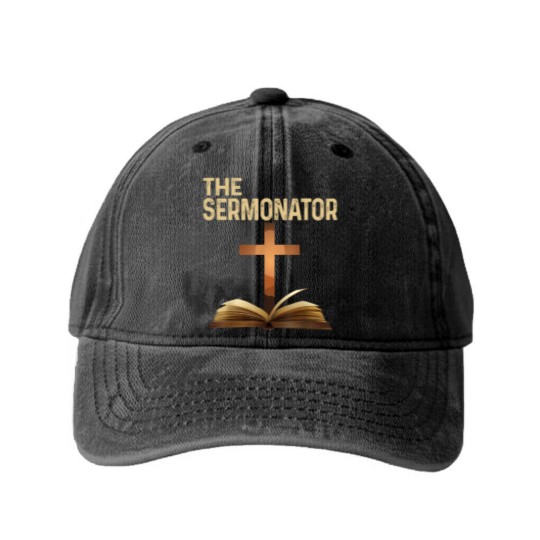 Discover Mens The Sermonator Pastor Appreciation Christian Cross Washed Denim Baseball Caps Washed Denim Baseball Caps