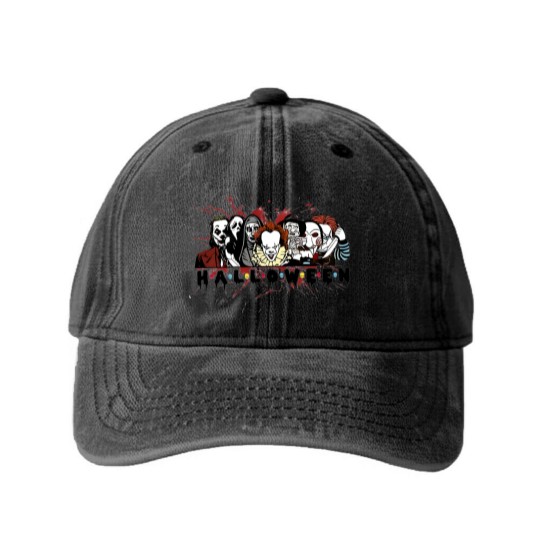 Discover Halloween Horror Washed Denim Baseball Caps, Halloween Horror Movie Washed Denim Baseball Caps, Scary Halloween Washed Denim Baseball Caps