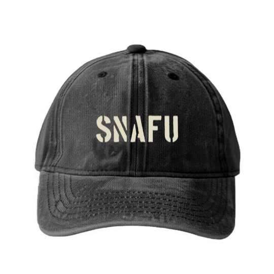 Discover SNAFU Funny Military Slang Design Stencil look le Washed Denim Baseball Caps