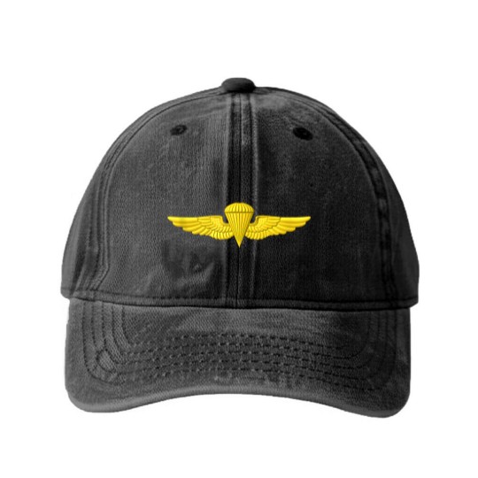 Discover Naval Parachutist Jump Wings Airborne Navy Badge Washed Denim Baseball Caps