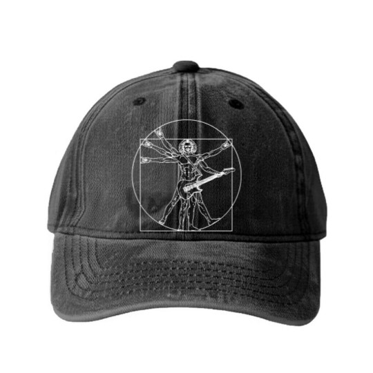 Discover Vitruvian Man Guitar Music Player Da Vinci Washed Denim Baseball Caps