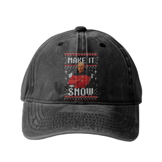 Discover Next Picard Make It Snow Ugly Sweater Christmas Birthday Washed Denim Baseball Caps