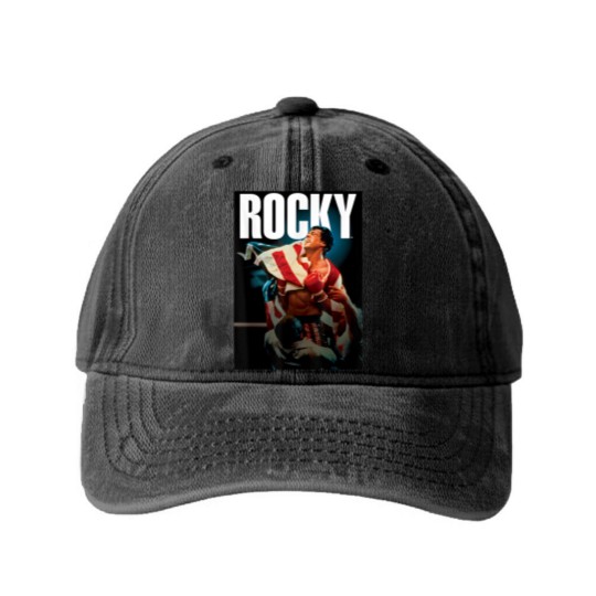 Discover Rocky IV American Flag Portrait Washed Denim Baseball Caps