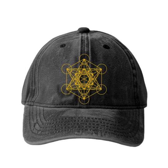 Discover Metatron Cube Gold Washed Denim Baseball Caps