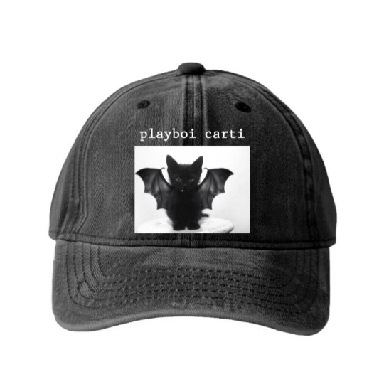 Discover Playboi Carti Cat Washed Denim Baseball Caps, Playboi Carti Meme Washed Denim Baseball Caps