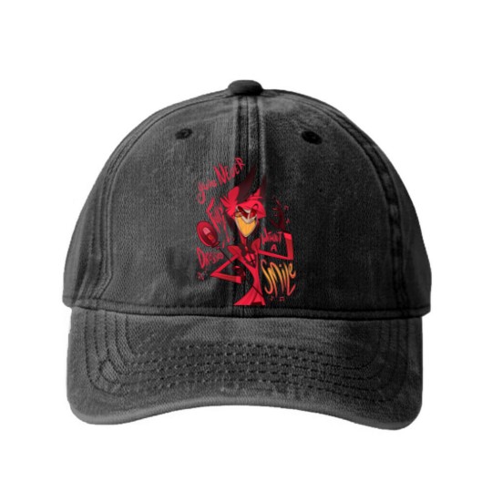 Discover alastor smile Washed Denim Baseball Caps, alastor Washed Denim Baseball Caps, alastor smile, charlie, vaggie, anime