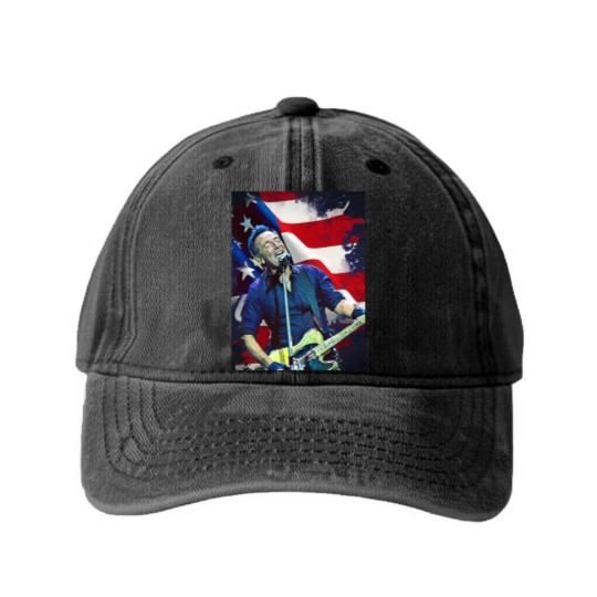 Discover Bruce Springsteen Graphic Washed Denim Baseball Caps  Bruce Springsteen Washed Denim Baseball Caps Tour 2024 Washed Denim Baseball Caps