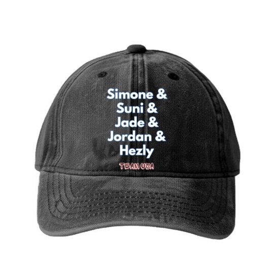 Discover USA Women's Gymnastics Simone Biles, Suni Lee, Jade Carey, Jordan Chiles Washed Denim Baseball Caps