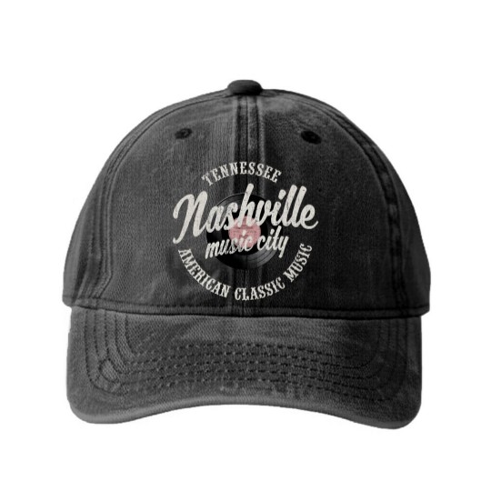 Discover Nashville Music City Vinyl Vintage Washed Denim Baseball Caps